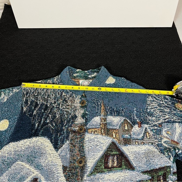 Christmas Tapestry Cardigan Jacket Vintage Santa Sugar Street Weavers Button Up - Picture 10 of 11
